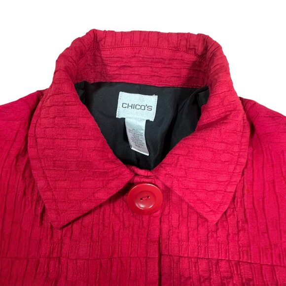 Chico’s Red Quilted Crop Blazer Jacket Size 1 Small Lined Button-Up Coat - Picture 3 of 6